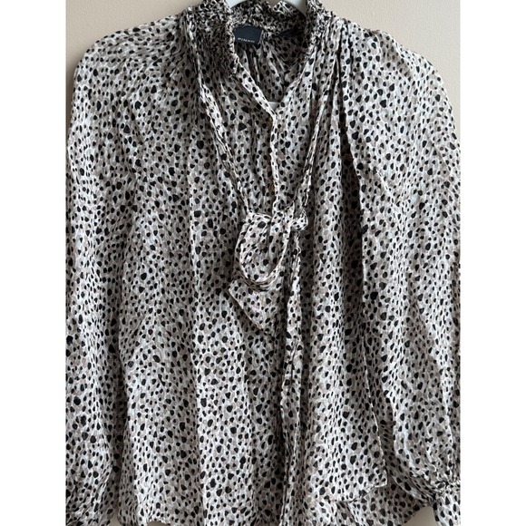 Pinko Women's Leopard Print Long Sleeve Blouse with Neck Tie – Size US 1 (S/XS) - Picture 3 of 6